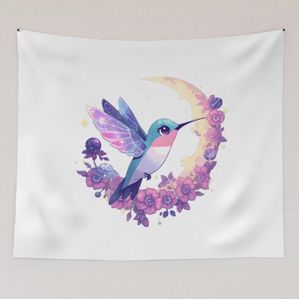 Item preview, Mystical Hummingbird & Crescent Moon | Celestial Floral Fantasy Bird designed and sold by dreamz-world.