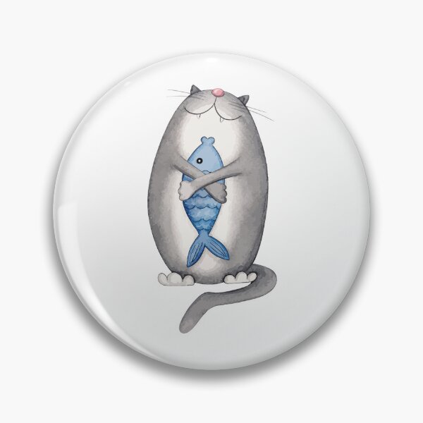 Artikelvorschau, Niedliche, mollige Katze umarmt blauen Fisch – Grafik für Katzenliebhaber entworfen und verkauft von The Upside Down.