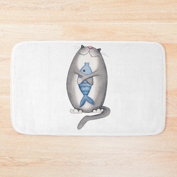 Item preview, Cute Chubby Cat Hugging Blue Fish Chonky Kitty Lover Graphic Art designed and sold by The Upside Down.