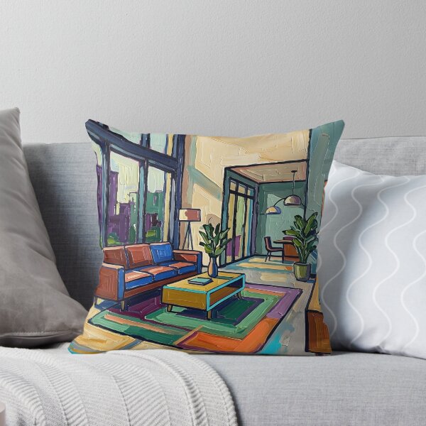 Item preview, Abstract Impasto Living Room Interior Canvas Print | Modern Expressionist Architecture Wall Art | Vivid Home Interior Poster | Heavy Brushstroke Fine Art Print designed and sold by SergioMiklos.
