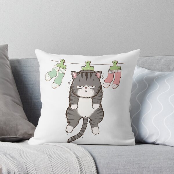Item preview, Funny Grumpy Cat Hanging On Clothesline Laundry Day Wet Kitten Graphic Art designed and sold by The Upside Down.