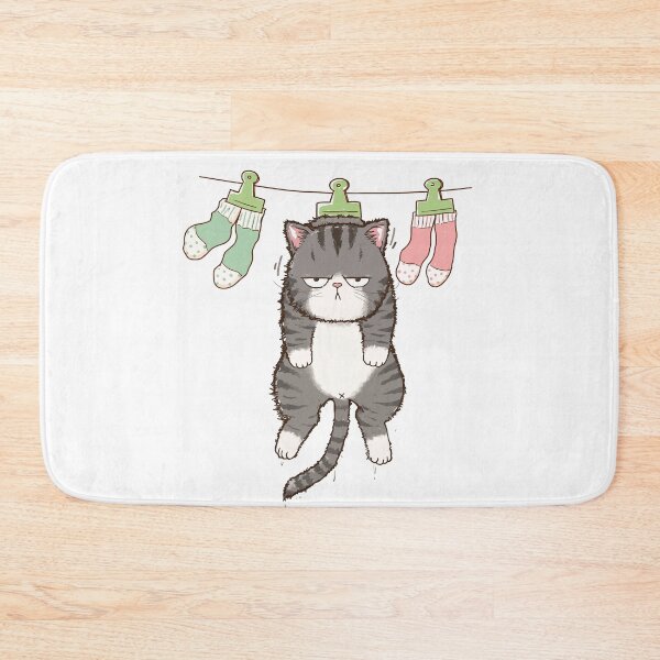 Item preview, Funny Grumpy Cat Hanging On Clothesline Laundry Day Wet Kitten Graphic Art designed and sold by The Upside Down.