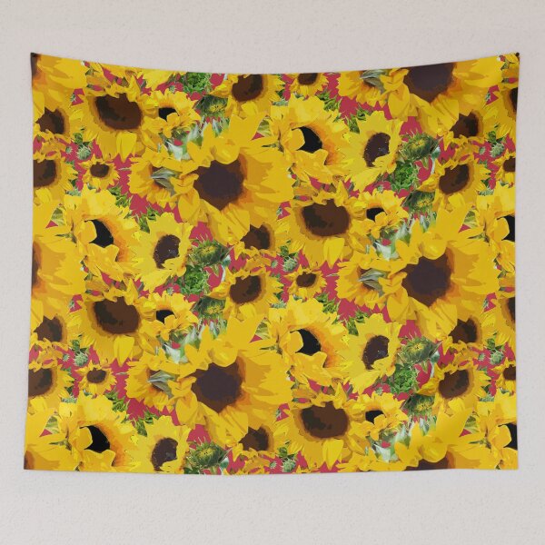 Item preview, Golden Sunflowers Halfdrop on Red c42d3f designed and sold by Art in My Loft.