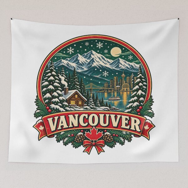 Aperçu de l'œuvre Vancouver, Noël, Canada, Voyage rétro créée et vendue par Globalcitytees.