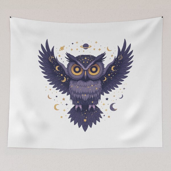 Item preview, Mystical Cosmic Owl with Golden Eyes | Celestial Galaxy Owl Fantasy Art designed and sold by dreamz-world.