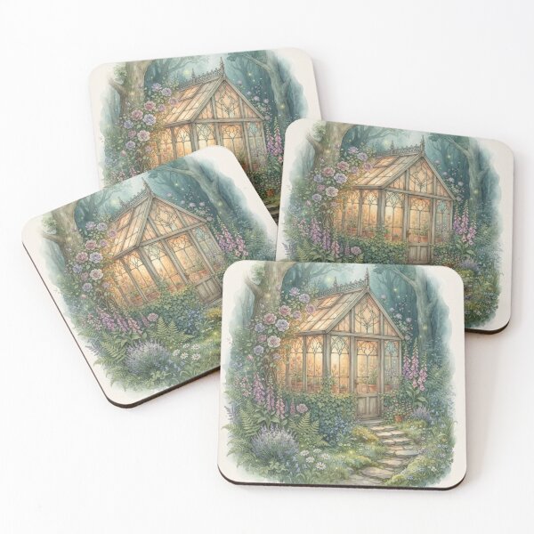 Item preview, Enchanted Glass Greenhouse Watercolor Cottagecore Art designed and sold by CalmCapy Co.