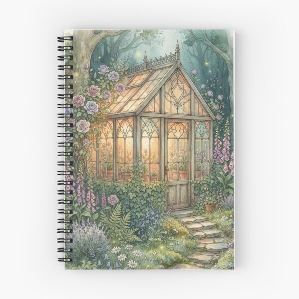 Item preview, Enchanted Glass Greenhouse Watercolor Cottagecore Art designed and sold by CalmCapy Co.