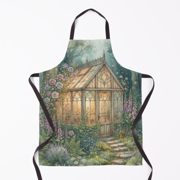 Item preview, Enchanted Glass Greenhouse Watercolor Cottagecore Art designed and sold by CalmCapy Co.