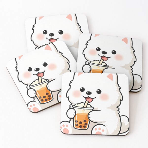 Item preview, Cute Samoyed Puppy with Pumpkin Spice Milk Tea designed and sold by pumsquare.
