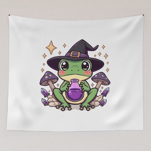 Item preview, Cute Witch Frog with Magic Potion | Kawaii Frog Witch & Mushrooms designed and sold by dreamz-world.