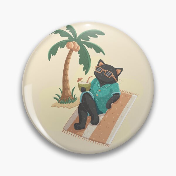 Item preview, Cute black cat relaxing on summer beach holiday vibe designed and sold by Xatutik.art.