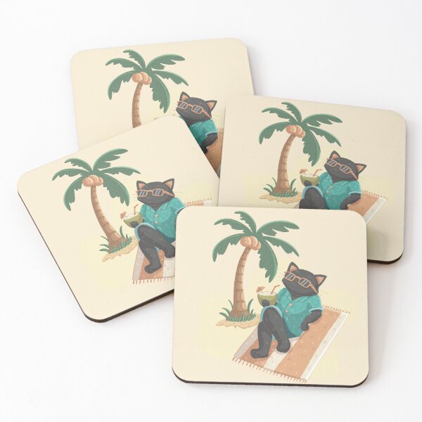 Item preview, Cute black cat relaxing on summer beach holiday vibe designed and sold by Xatutik.art.