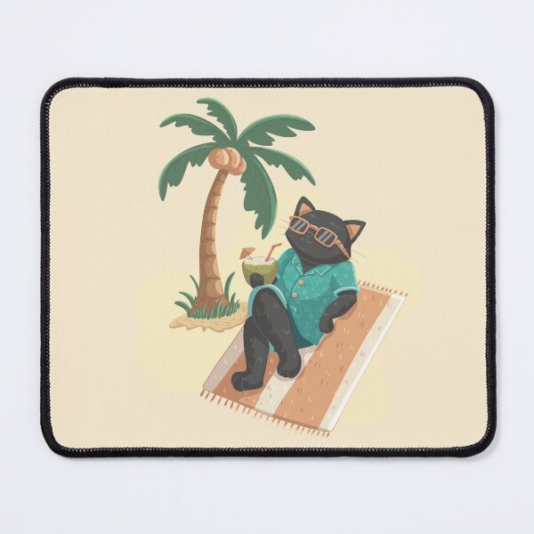 Item preview, Cute black cat relaxing on summer beach holiday vibe designed and sold by Xatutik.art.