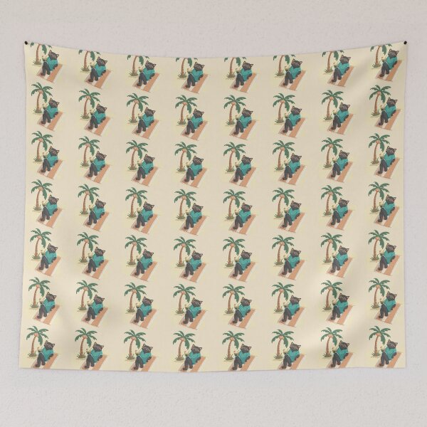 Item preview, Cute black cat relaxing on summer beach holiday vibe designed and sold by Xatutik.art.