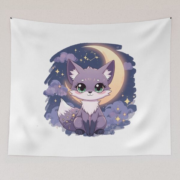 Item preview, Cute Celestial Fox Under Crescent Moon | Kawaii Night Sky Fox designed and sold by dreamz-world.