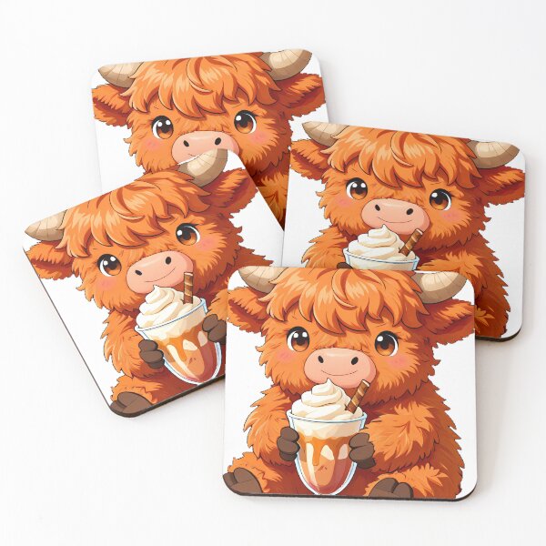 Item preview, Cute Highland Cow Calf with Pumpkin Spice Milkshake designed and sold by pumsquare.