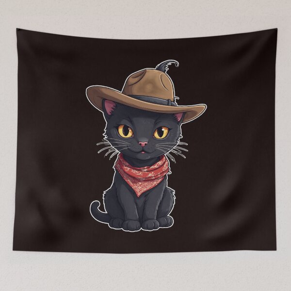 Item preview, Western Gothic Black Cat – Cowboy Cat with Red Bandana designed and sold by Shiwwa.