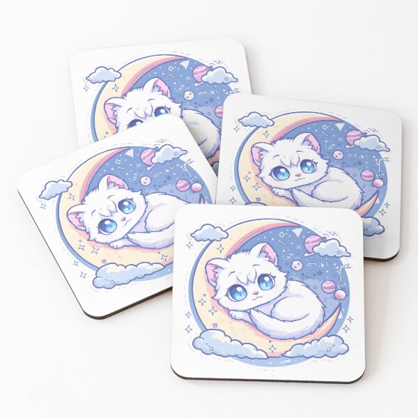 Item preview, Cute Cosmic Cat on Crescent Moon | Kawaii Celestial Space Cat designed and sold by dreamz-world.