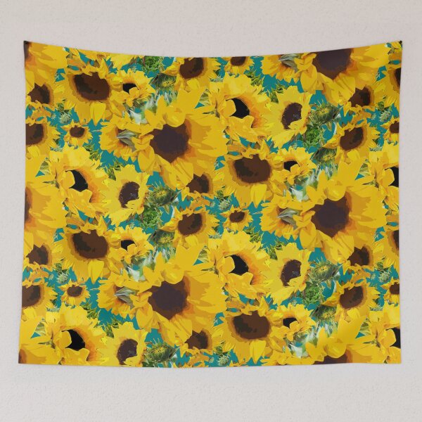 Item preview, Golden Sunflowers Halfdrop on Teal 008080 designed and sold by Art in My Loft.