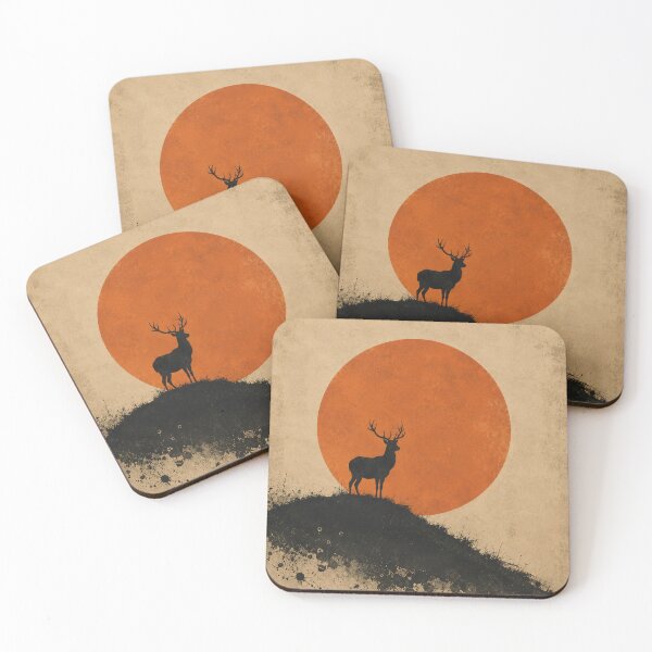 Item preview, Japanese Ink Deer Silhouette Against Red Sun designed and sold by Jozefin's Studio.