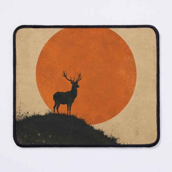 Item preview, Japanese Ink Deer Silhouette Against Red Sun designed and sold by Jozefin's Studio.