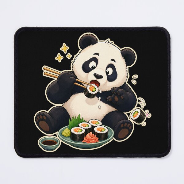 Item preview, Cute Clumsy Panda Eating Sushi With Chopsticks — Dark Edition designed and sold by TheOddPrints.