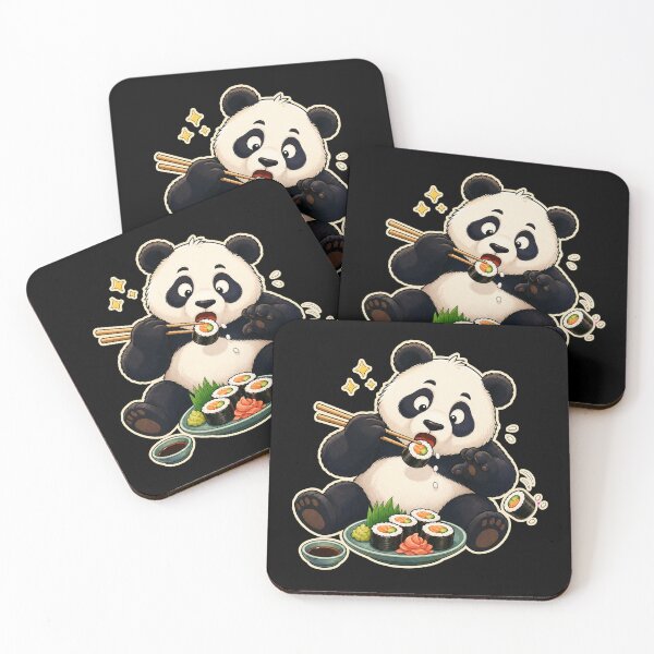 Item preview, Cute Clumsy Panda Eating Sushi With Chopsticks — Dark Edition designed and sold by TheOddPrints.