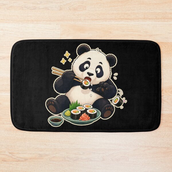 Item preview, Cute Clumsy Panda Eating Sushi With Chopsticks — Dark Edition designed and sold by TheOddPrints.