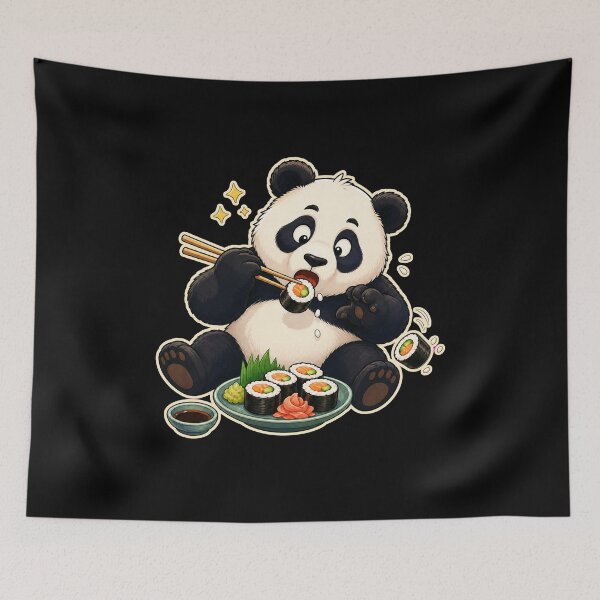 Item preview, Cute Clumsy Panda Eating Sushi With Chopsticks — Dark Edition designed and sold by TheOddPrints.