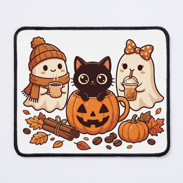 Item preview, Cute Kawaii Ghosts Cozy Pumpkin Coffee Black Cat Autumn Halloween designed and sold by abdelski.