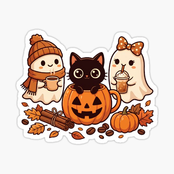 Item preview, Cute Kawaii Ghosts Cozy Pumpkin Coffee Black Cat Autumn Halloween designed and sold by abdelski.