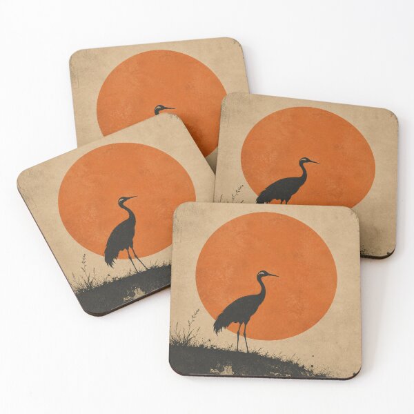 Item preview, Japanese Crane Ink Painting Red Sun Silhouette designed and sold by Jozefin's Studio.