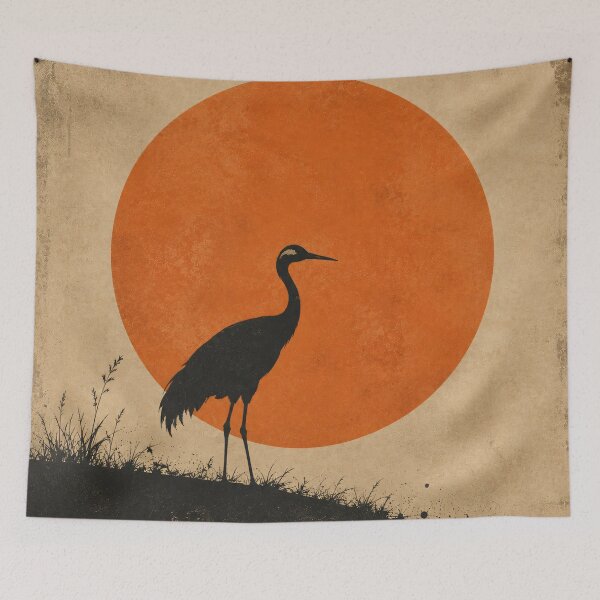 Item preview, Japanese Crane Ink Painting Red Sun Silhouette designed and sold by Jozefin's Studio.