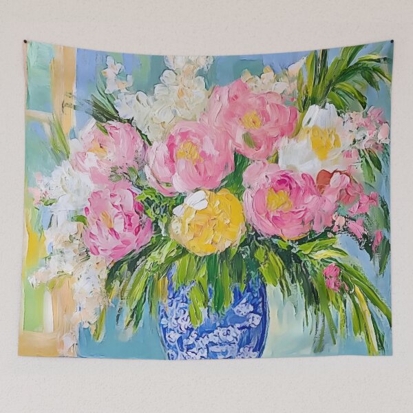 Item preview, Pintura al óleo de peonías en un jarrón de jengibre designed and sold by SophieClimaArt.