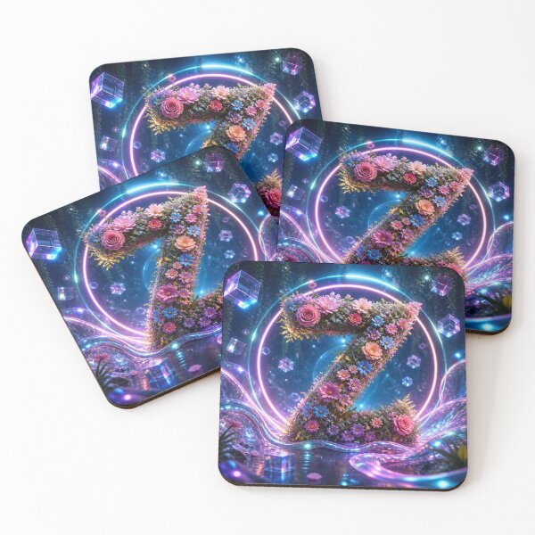 Item preview, Magical Floral Letter Z – Pink & Blue Flowers with Neon Waves. designed and sold by fbtrisha.