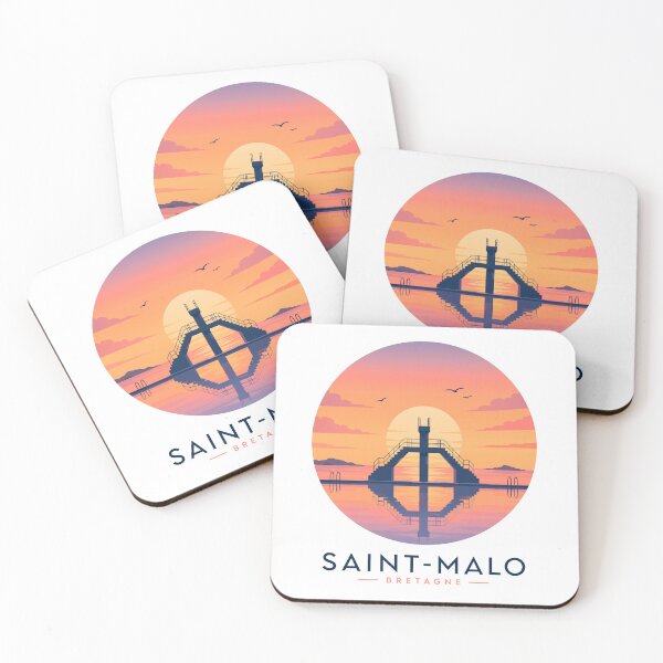 Item preview, Saint-Malo sign with ocean pool silhouette on sunset designed and sold by Art of Sun.
