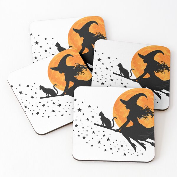 Item preview, Halloween Witch Flying Broom Silhouette Orange Moon designed and sold by CreativeNest Prints.