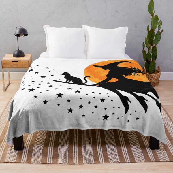 Item preview, Halloween Witch Flying Broom Silhouette Orange Moon designed and sold by CreativeNest Prints.