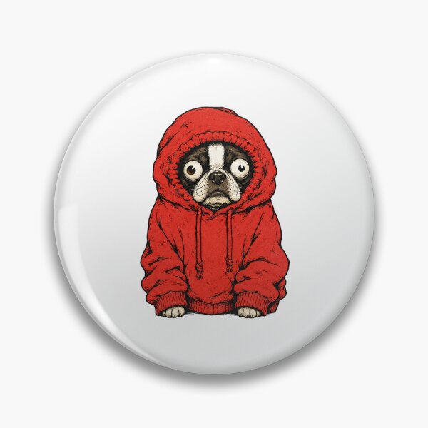 Item preview, unny Boston Terrier in Red Hoodie – Anxious Dog Vintage Art designed and sold by WILLIAMS-BR.