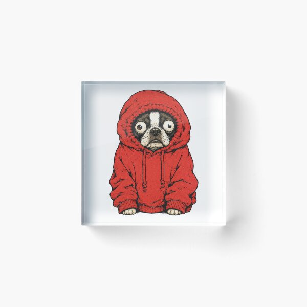 Item preview, unny Boston Terrier in Red Hoodie – Anxious Dog Vintage Art designed and sold by WILLIAMS-BR.
