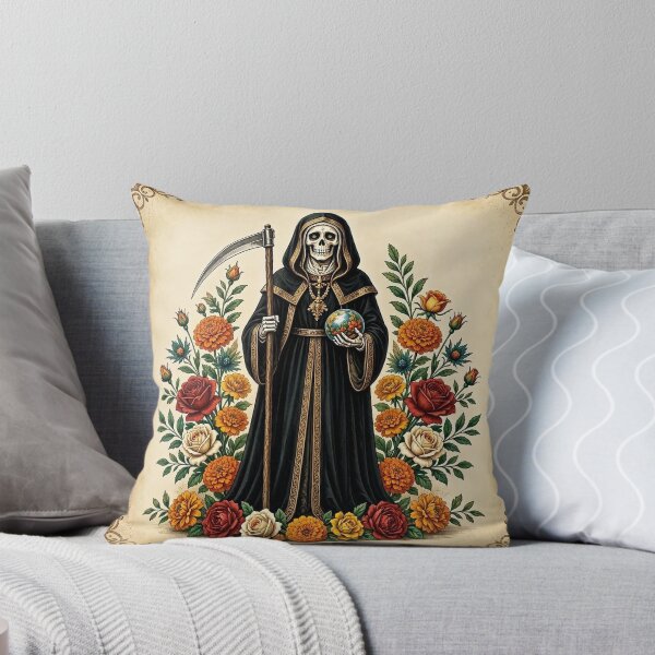 Item preview, Santa Muerte in Black with Scythe, Marigolds and Globe designed and sold by SweetLilith.