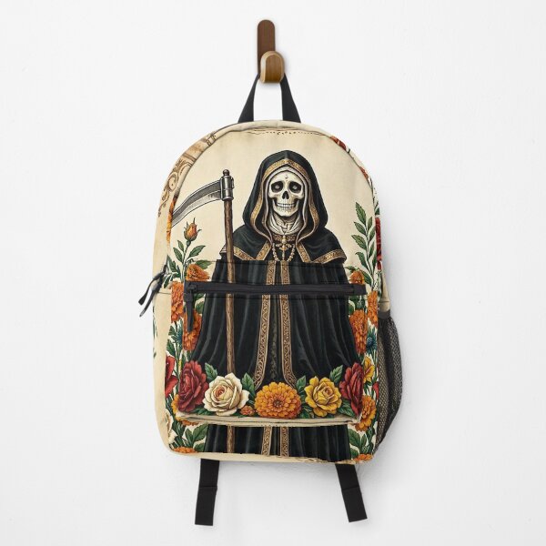 Item preview, Santa Muerte in Black with Scythe, Marigolds and Globe designed and sold by SweetLilith.