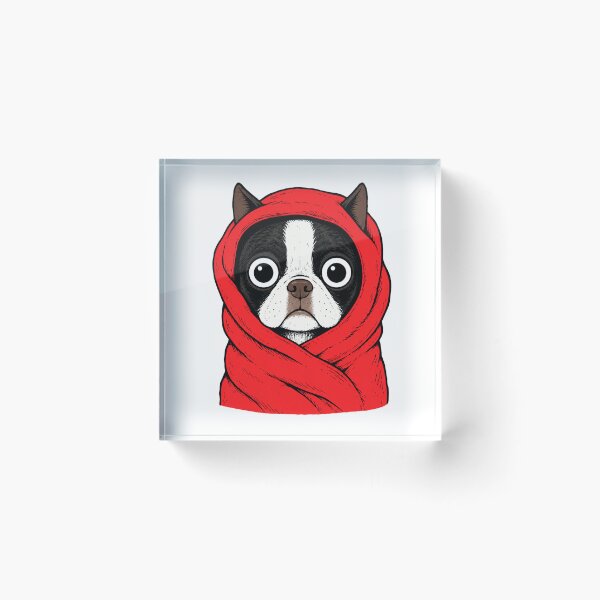 Item preview, Funny Boston Terrier Wrapped in Red Blanket Retro Dog designed and sold by WILLIAMS-BR.