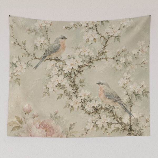 Item preview, Chinoiserie Birds Peony Blossom Soft Watercolour Painting designed and sold by Jozefin's Studio.
