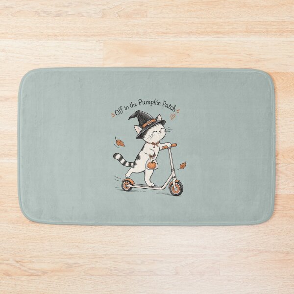 Item preview, Off to the Pumpkin Patch Cat – Cute Autumn Scooter Illustration designed and sold by Verycutethings.