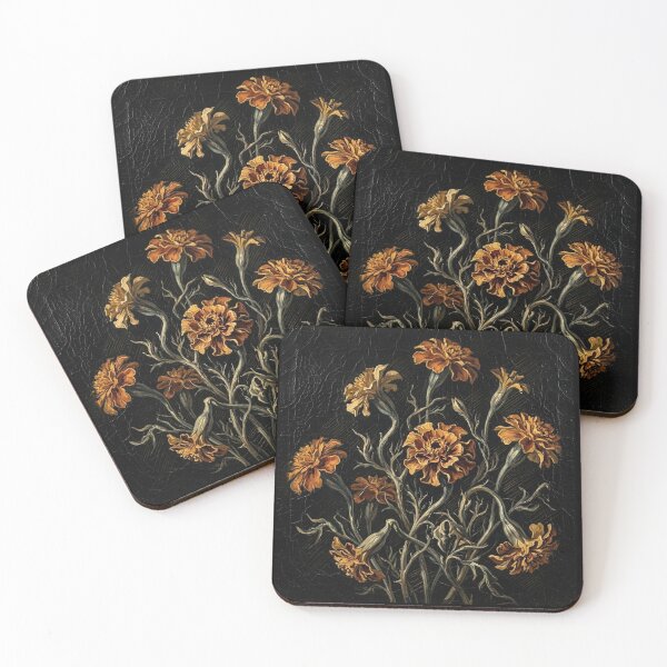 Item preview, Tagetes Botanical Still Life - Dark Baroque Marigold Oil Painting Print designed and sold by FreiherrPK.