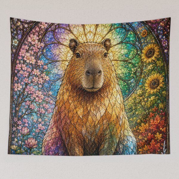 Item preview, The Capybara of the Four Seasons – Natural Serenity in Stained Glass designed and sold by Pixel Otaku Gallery.