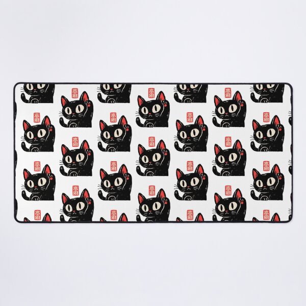 Item preview, Lucky Black Cat Waving Paw Japanese Stamp Linocut Graphic T-Shirt designed and sold by Catophile.
