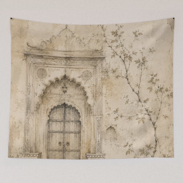 Item preview, Vintage Mughal Doorway Botanical Sepia Fresco Art designed and sold by Jozefin's Studio.