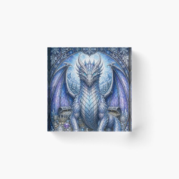 Item preview, The Guardian of Winter's Gold – Stained-Glass Ice Dragon designed and sold by Pixel Sakura Gallery.
